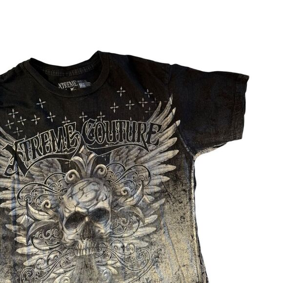 Xtreme Couture Affliction T Shirt Black Skull Skeleton All Over Print Sz Medium - Picture 5 of 11
